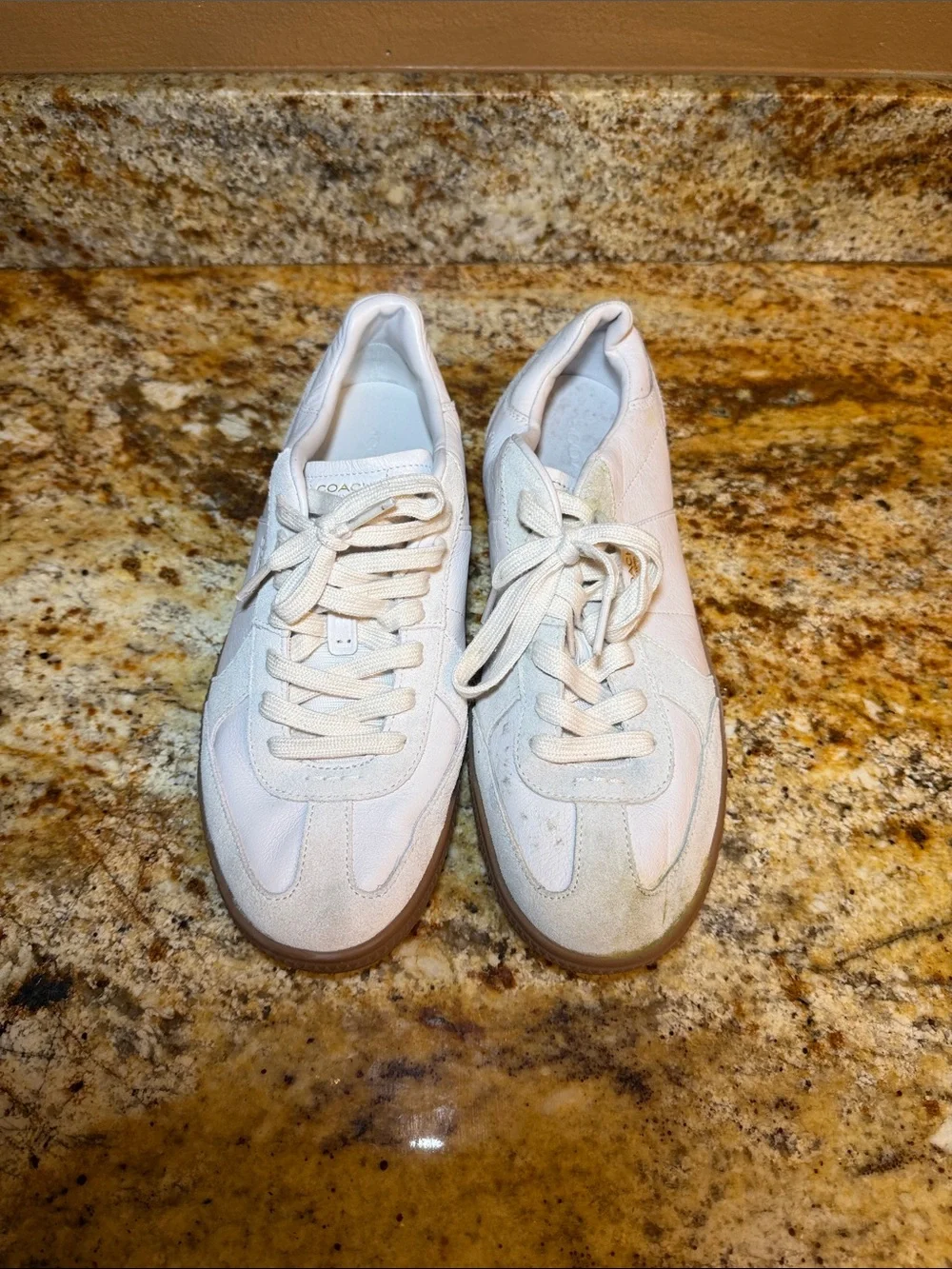 Coach Cream and White Lace-Up Leather Sneakers